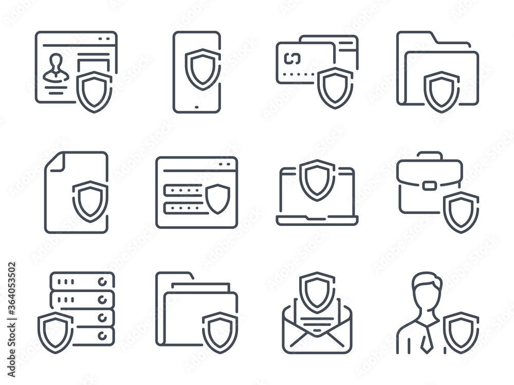 Poster cybersecurity line icons. data security icon set. internet security and data protection vector edita