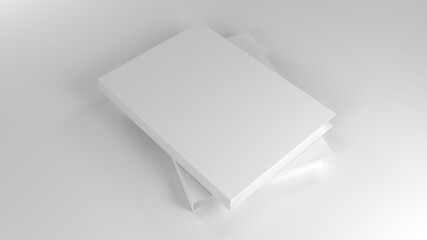 Book template with white cover. Stack of two books with the white cover on white background. 3D rendering.