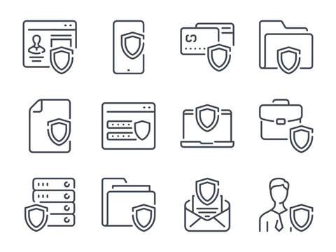 Cybersecurity Line Icons. Data Security Icon Set. Internet Security And Data Protection Vector Editable Stroke Icon Collection.