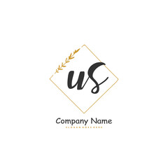 U S US Initial handwriting and signature logo design with circle. Beautiful design handwritten logo for fashion, team, wedding, luxury logo.