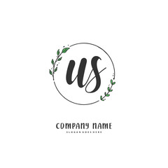 U S US Initial handwriting and signature logo design with circle. Beautiful design handwritten logo for fashion, team, wedding, luxury logo.