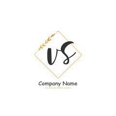 V S VS Initial handwriting and signature logo design with circle. Beautiful design handwritten logo for fashion, team, wedding, luxury logo.