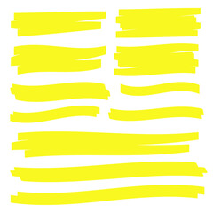 Yellow highlight marker lines. Highlighter strokes vector. Marker marks