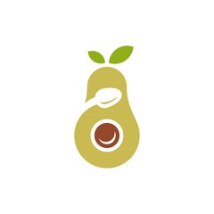 Avocado fruit logo template. Avocado half with spoon and fork vector design. Health food logotype