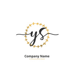 Y S YS Initial handwriting and signature logo design with circle. Beautiful design handwritten logo for fashion, team, wedding, luxury logo.