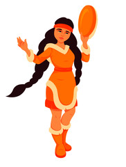 indian woman stands with tambourine vector image