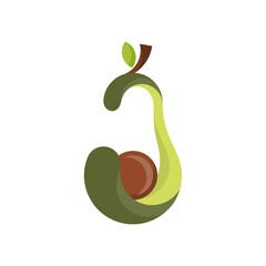 Avocado fruit logo template. Avocado half with leaf vector design. Health food logotype