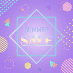 Summer sale bright banner. Memphis style. Geometric  banner. Vector illustration.