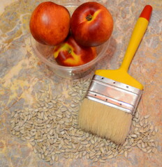 tasty foods: peaches nectarine and sunflower seeds