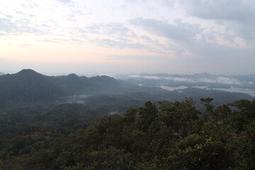 Fototapeta na wymiar Beautiful landscape in mountains at sunrise, travel concept background, Pitsanulok Thailand