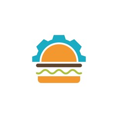 Burger with gear Logo design template, Burger bakery logo design vector