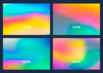 Vector blurred backgrounds collection. Vibrant rainbow colors inspired  by 80s and 90s fashion trends. Prism spectrum light reflection.
