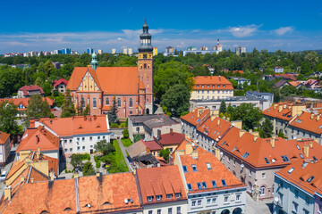 Fototapeta na wymiar Wodzislaw Slaski. Poland. Aerial view of main square and city center of Wodzislaw Slaski. Upper Silesia. Poland.