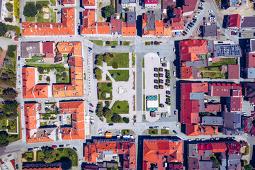 Wodzislaw Slaski. Poland. Aerial view of main square and city center of Wodzislaw Slaski. Upper Silesia. Poland.