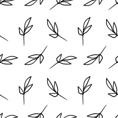 Seamless black-white pattern with a twig.