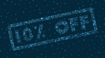 10% off word in digital style. Glowing geometric 10% off badge. Cool vector illustration.