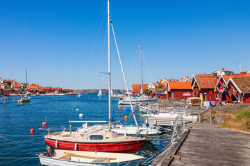Boats at the dock in Fiskebackskil an old swedish fishing village