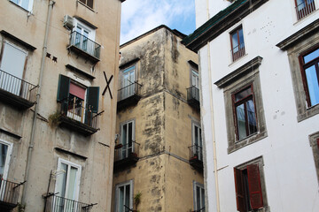 Fototapeta na wymiar Authentic living buildings in the center of Naples, Italy 