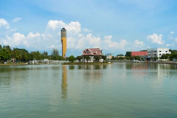 Roi Et city skyline with river in Thailand