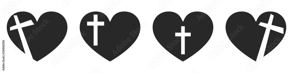 Wall mural heart shape with christian cross icon. vector christian cross