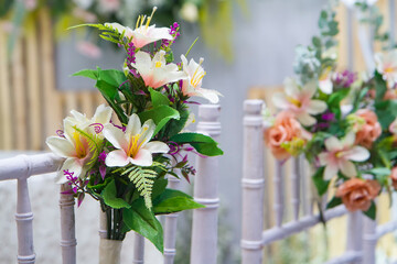 artificial flower decoration on wedding set