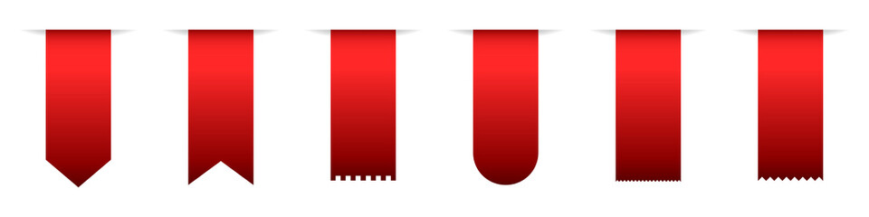 Fototapeta premium Set of red hanging ribbons. Vector ribbons isolated.