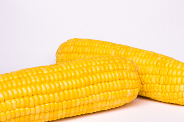 pieces of yellow corn, isolated corn, viewed from the side