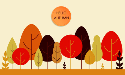 Tree and leaves Autumn background style.Can be used for your work.Welcome Autumn season concept.
