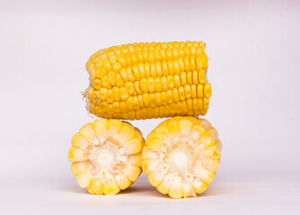 pieces of yellow corn, isolated corn, viewed from the side