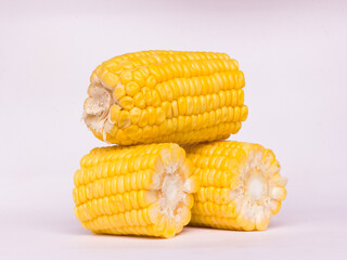 pieces of yellow corn, isolated corn, viewed from the side