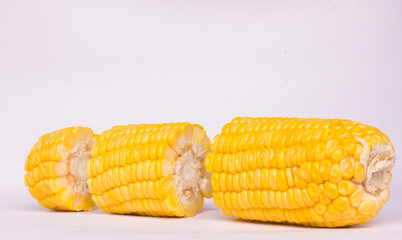 pieces of yellow corn, isolated corn, viewed from the side