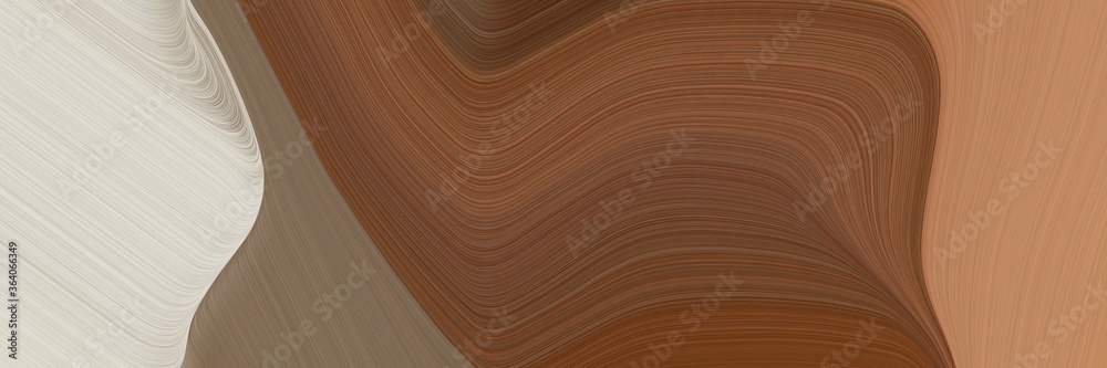 Poster abstract flowing horizontal header with brown, pastel gray and peru colors. fluid curved lines with dynamic flowing waves and curves for poster or canvas