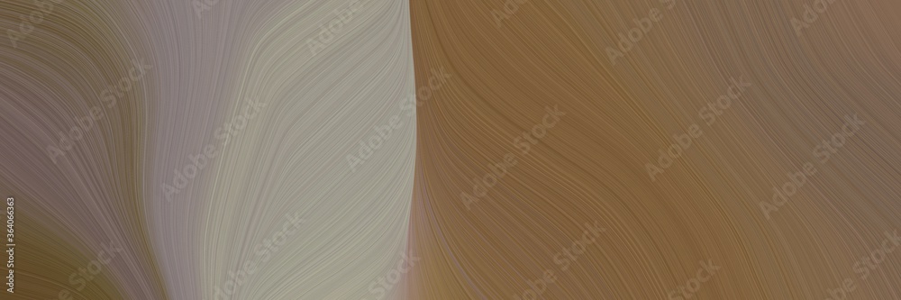 Poster abstract flowing horizontal banner with pastel brown, rosy brown and dark olive green colors. fluid curved lines with dynamic flowing waves and curves for poster or canvas