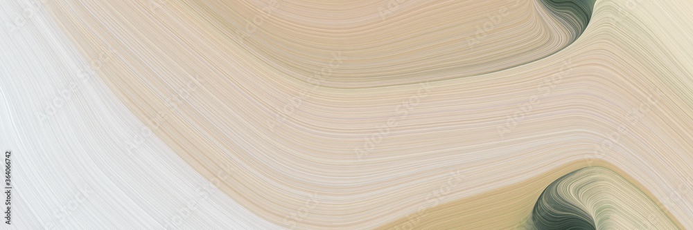 Poster abstract artistic horizontal banner with pastel gray, dim gray and tan colors. fluid curved flowing 