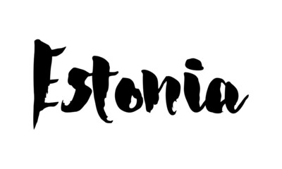 Estonia Country Name Handwritten Text Calligraphy Black Color Text 
on White Background