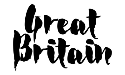 Great Britain Country Name Handwritten Text Calligraphy Black Color Text 
on White Background