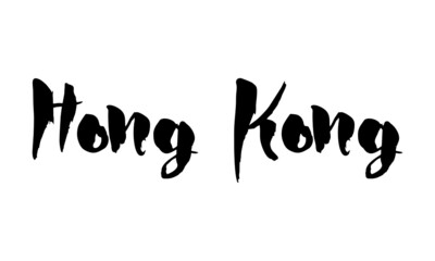 Hong Kong Country Name Handwritten Text Calligraphy Black Color Text 
on White Background