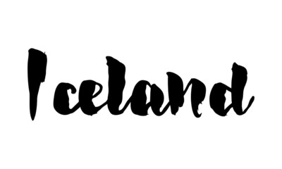 Fototapeta premium Iceland Country Name Handwritten Text Calligraphy Black Color Text on White Background