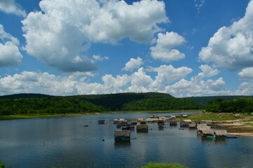 Fototapeta na wymiar Raft in the reservoir