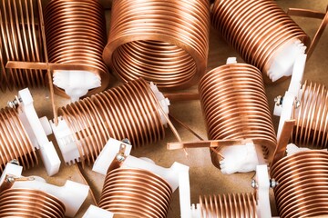Close-up a lot of twisted flat copper wires