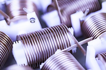 Close-up a lot of twisted flat copper wires