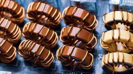 Top view close-up of color iron powder coils