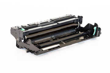 Laser printer drum and toner cartridge on white background