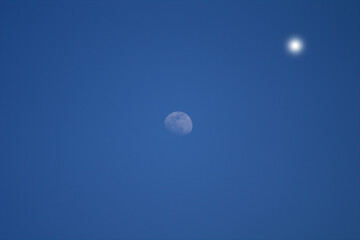 Naklejka na ściany i meble moon in the sky,space, nature, day, full,blue,satellite, heaven, white,planet, lunar, light,