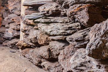 Dry charcoal pile stacked in basement