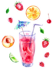 Hand drawn watercolor food and drink illustration