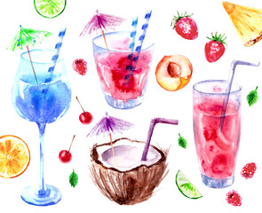 Hand drawn watercolor food and drink illustration