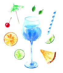 Hand drawn watercolor food and drink illustration