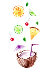 Hand drawn watercolor food and drink illustration
