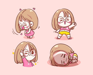 Character Cute girl illustration set. Premium Vector